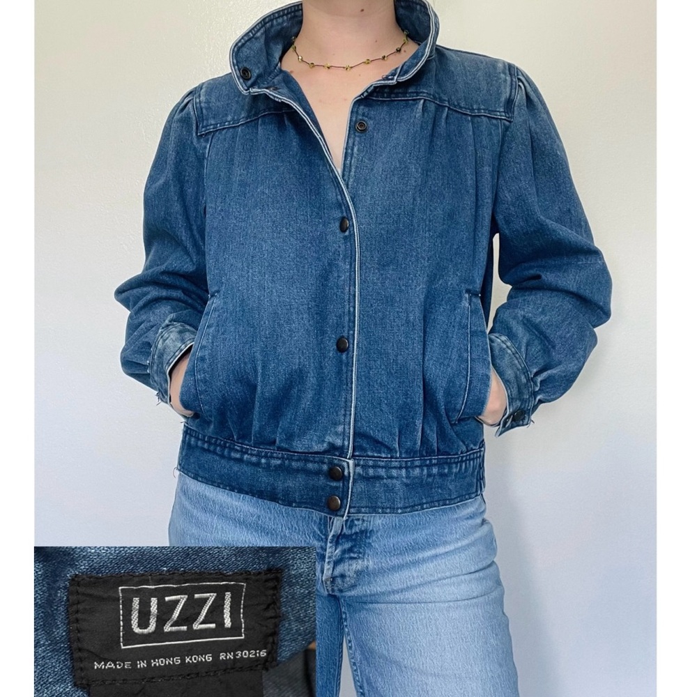 Uzzi | Vintage 80s Pleated Denim Bomber Jean Jacket
